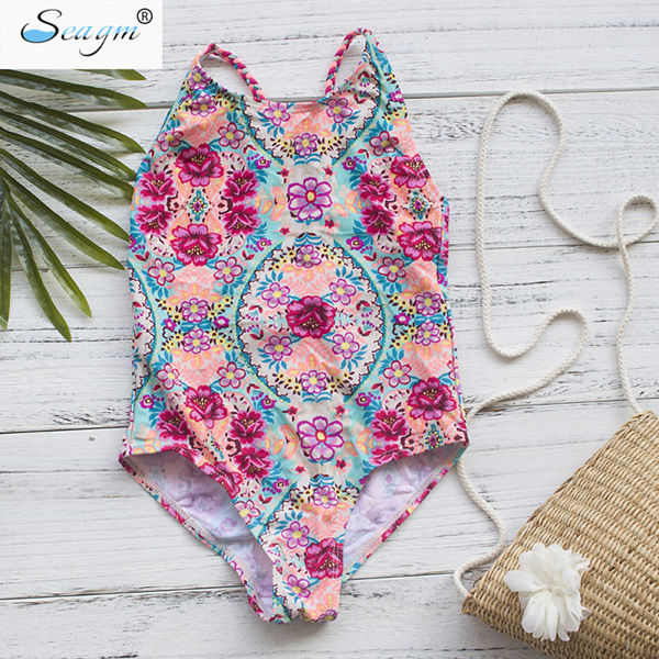 5-12 years floral print one piece swimsuit girls swimwear girls swimming suit bathing suit children monokini bathing suit b69