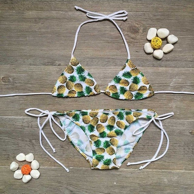 5-12 years pineapple print girls bikini set 2019 kids brazilian bikinis summer bandage children swimwear swimming suit A123