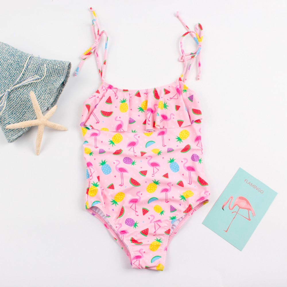 fruit print girls swimwear 2019 flamingo summer children swimsuits kids one piece swimsuit bandage beach wear bathing suit A148